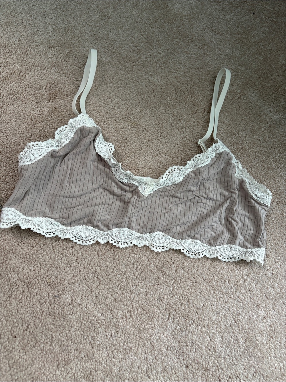 aerie Superchill Taupe Ribbed Lace Bralette